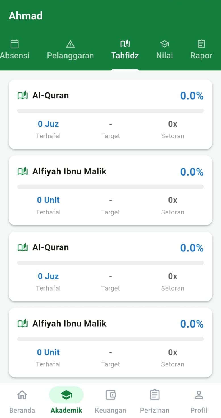Screenshot: Tahfidz & rapor
