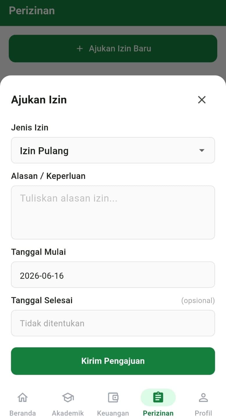 Screenshot: Chat & perizinan
